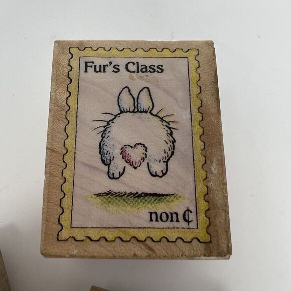 FURS CLASS POSTAGE All Night Media Vintage Rubber Stamp 362D 349D Bunny Humor - Picture 2 of 7